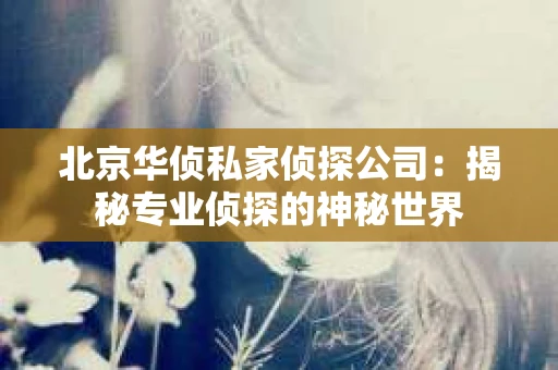 北京华侦私家侦探公司：揭秘专业侦探的神秘世界